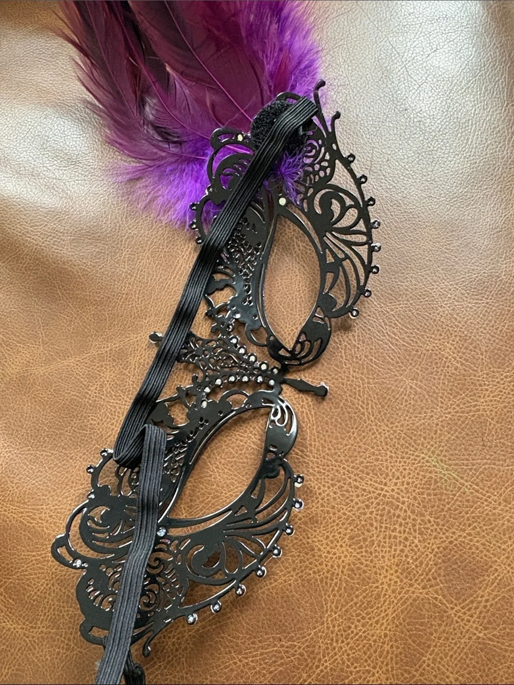 Women's Black and Purple Feather Masquerade Mask